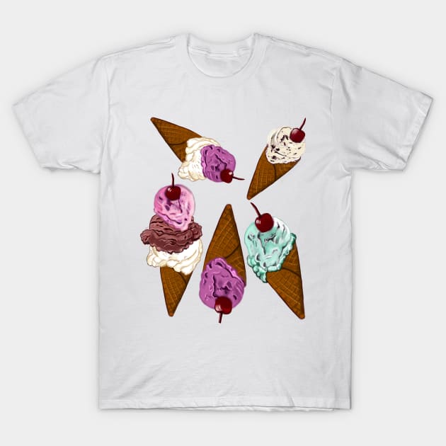 Icecreams - let’s scream for ice cream cones with cherry on top T-Shirt by Artonmytee